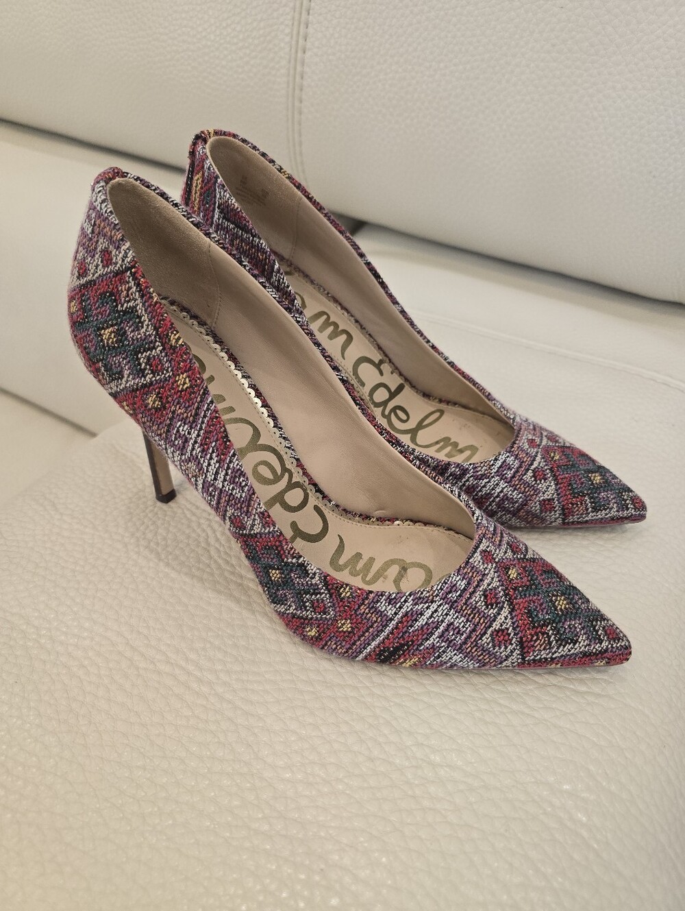 Sam Edelman Multicolor Red Black Tapestry Patterned Pointed Toe Pumps 9